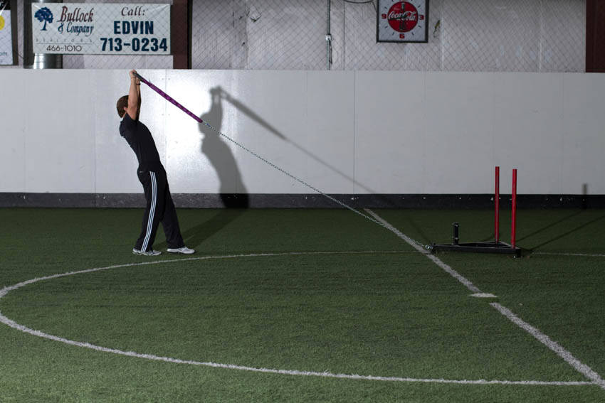 Sled Overhead Backward Walk — starting position, working the shoulders