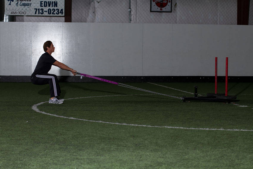 Sled Row — starting position, working the middle back