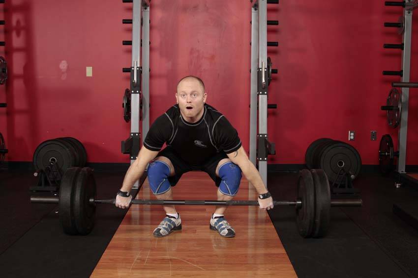 Snatch Pull — starting position, working the hamstrings