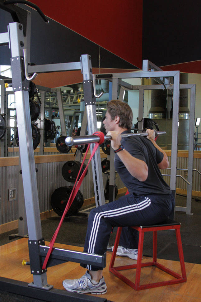 Speed Box Squat — end position, working the quads