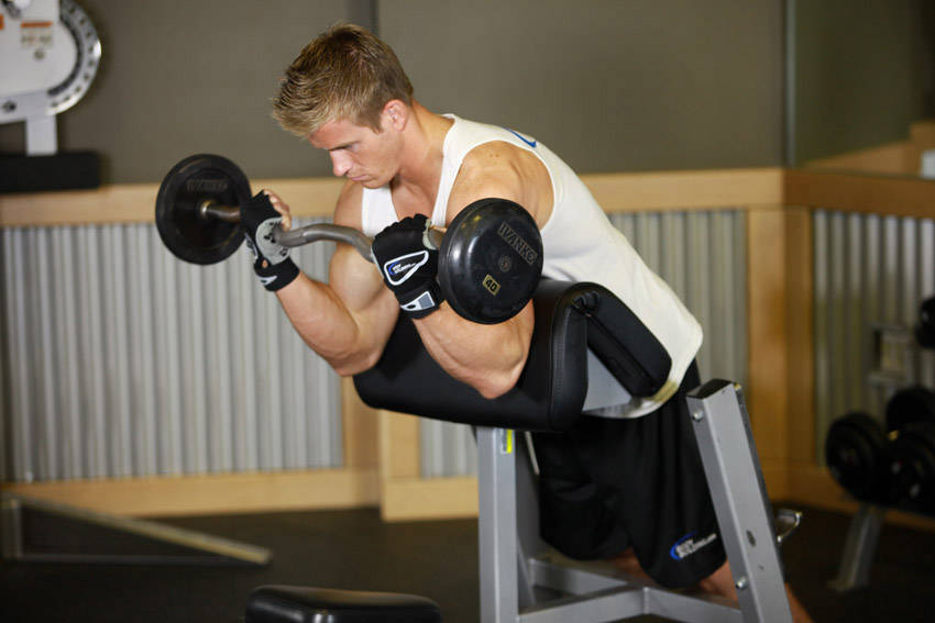 Spider Curl — end position, working the biceps