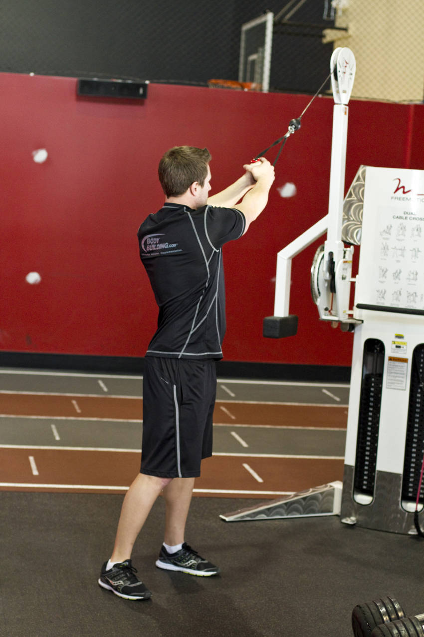 Standing Cable Wood Chop — starting position, working the abs