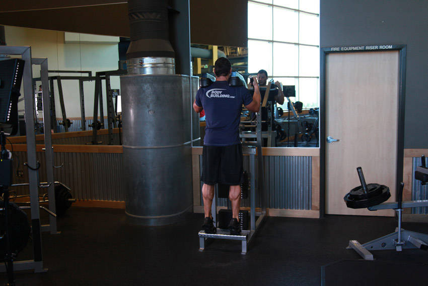 Standing Calf Raises — end position, working the calves