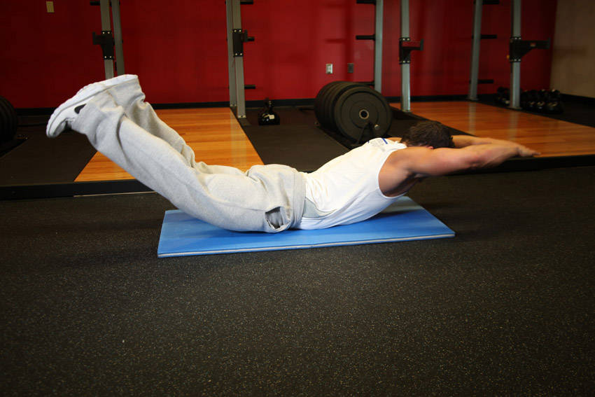Superman — end position, working the lower back