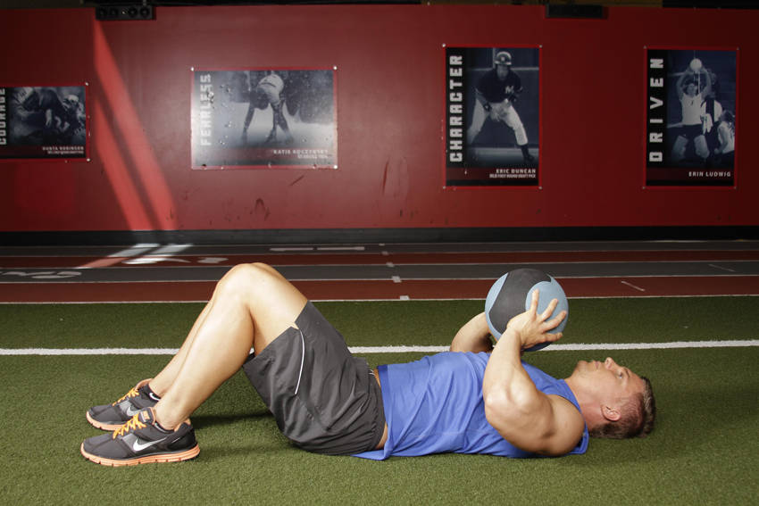 Supine Chest Throw — starting position, working the triceps