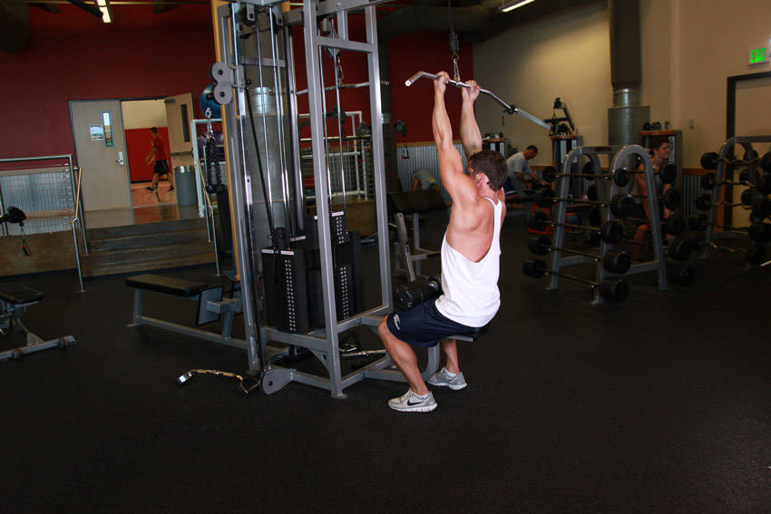 Underhand Cable Pulldowns — starting position, working the lats