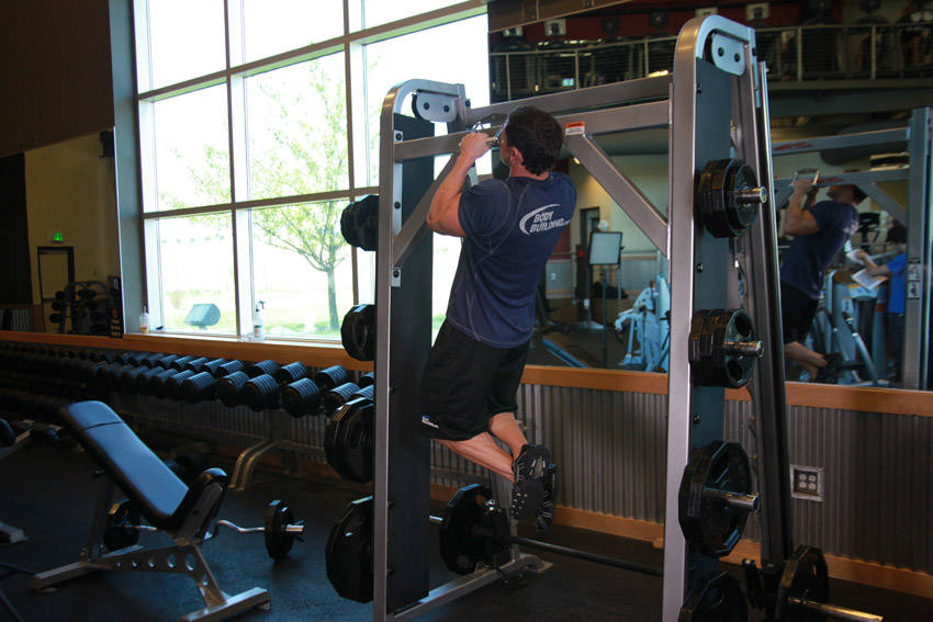 V-Bar Pullup — starting position, working the lats