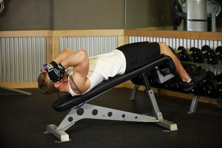 Weighted Sit-Ups - With Bands — starting position, working the abs