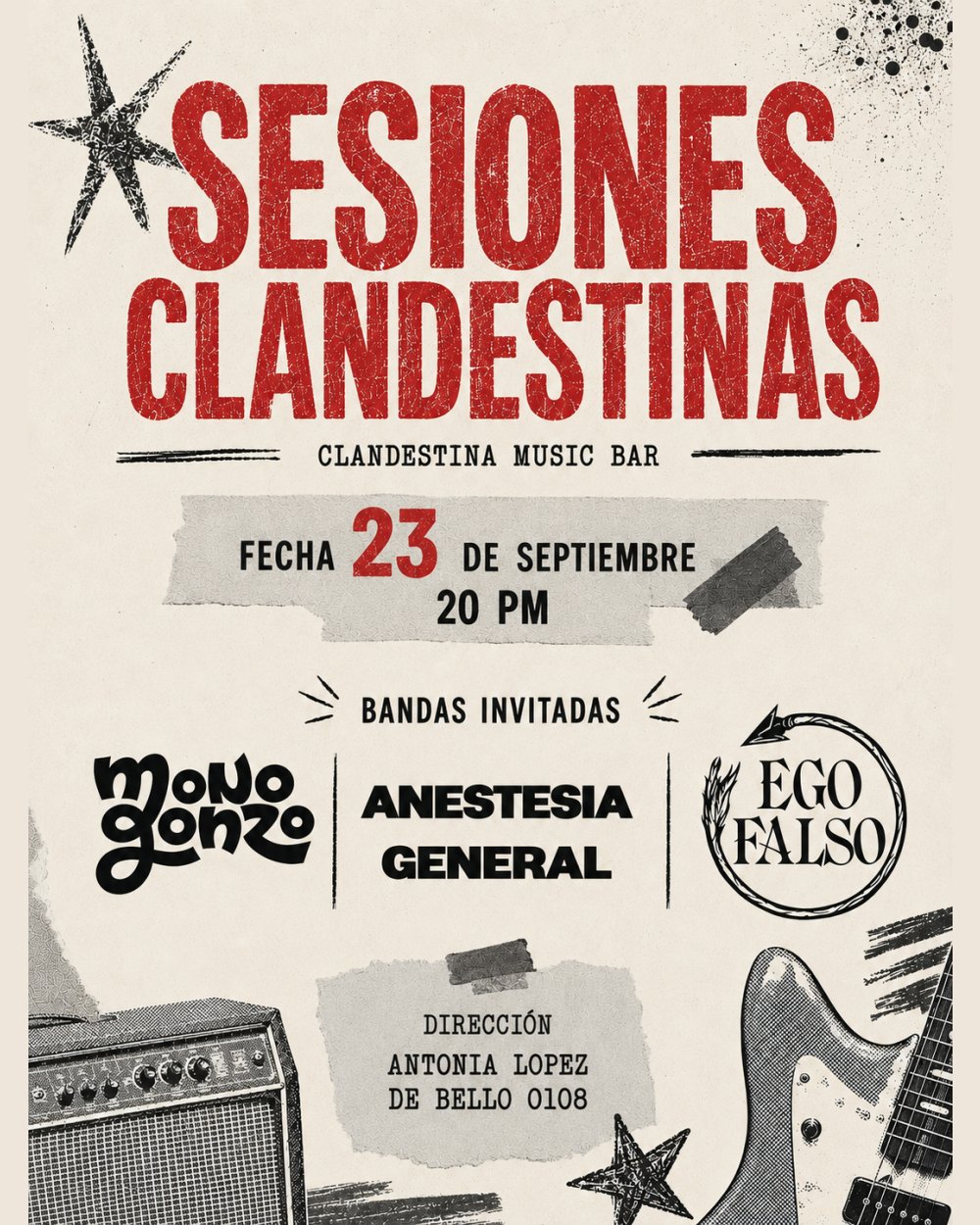 SESIONES CLANDESTINAS PRESENTA: EGO FALSO + MONOGONZO + ANESTESIA GENERAL ⚡