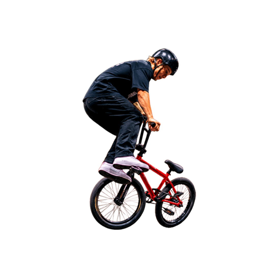 Rider on a red BMX bike