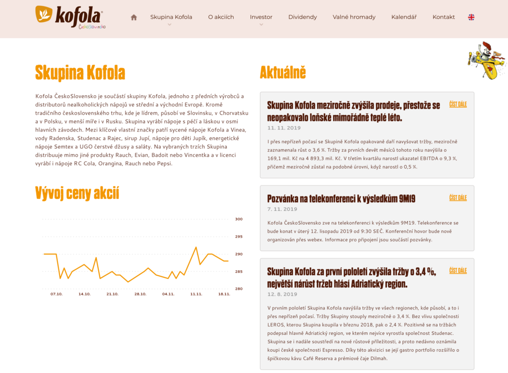 Kofola ČeskoSlovensko website for investors