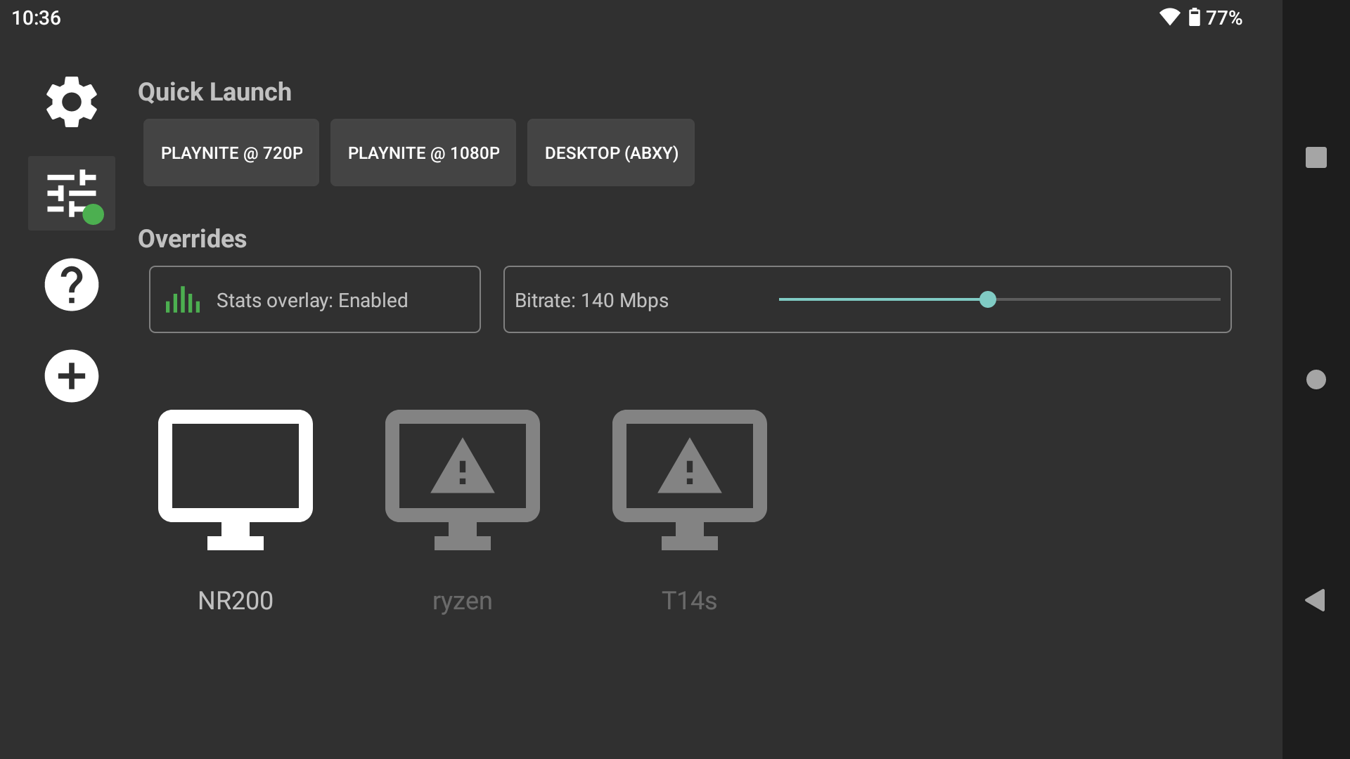 Quick toggle for performance overlay + bitrate override