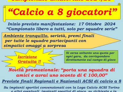 Campionato amatoriale di calcio a 8 da Ottobre 2024 in Torino