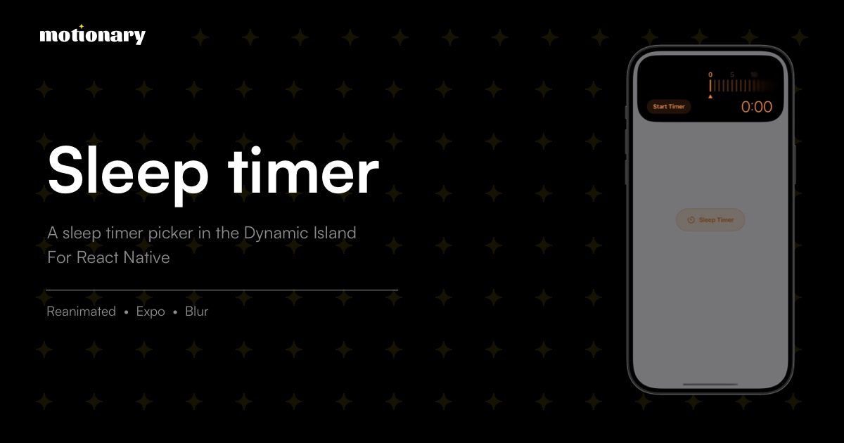 Motionary — A sleep timer picker in the Dynamic Island: a horizontal ruler slider that scrubs 0 to…