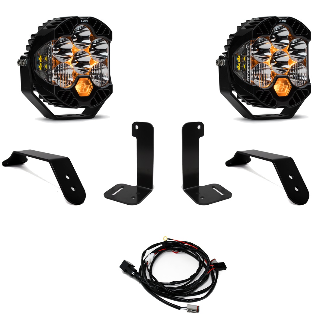 Baja Designs Dual LP6 Bumper (Plastic) Mount Light Kit for 2018+ Jeep JL/JT - Switch Harness