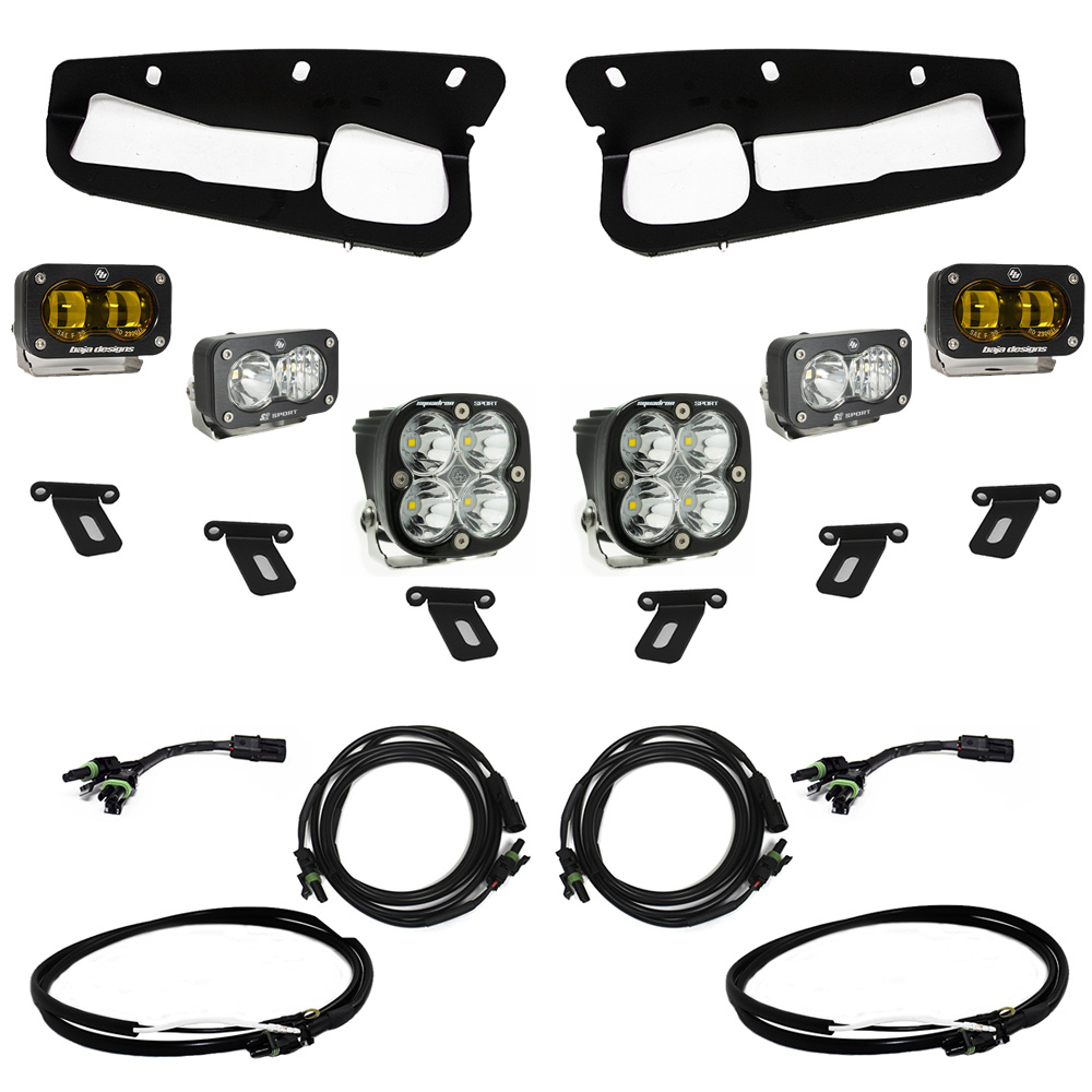 Baja Designs S2 SAE (Amber) Sportsmen LED Fog Pocket Kit (Upfitter Harness) fits 2021+ Ford Bronco Steel Bumper