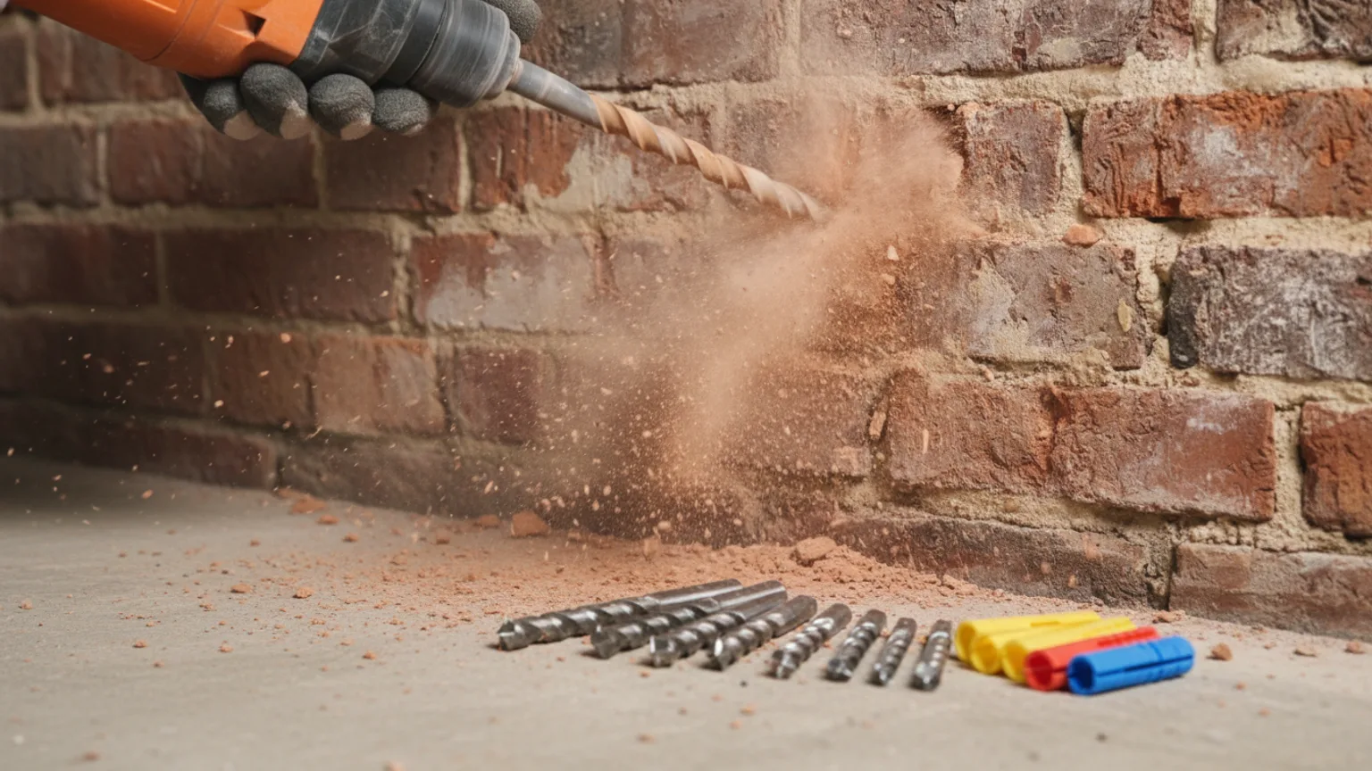 SDS drill boring into brick wall for TV mounting with masonry fixings — Mount TV