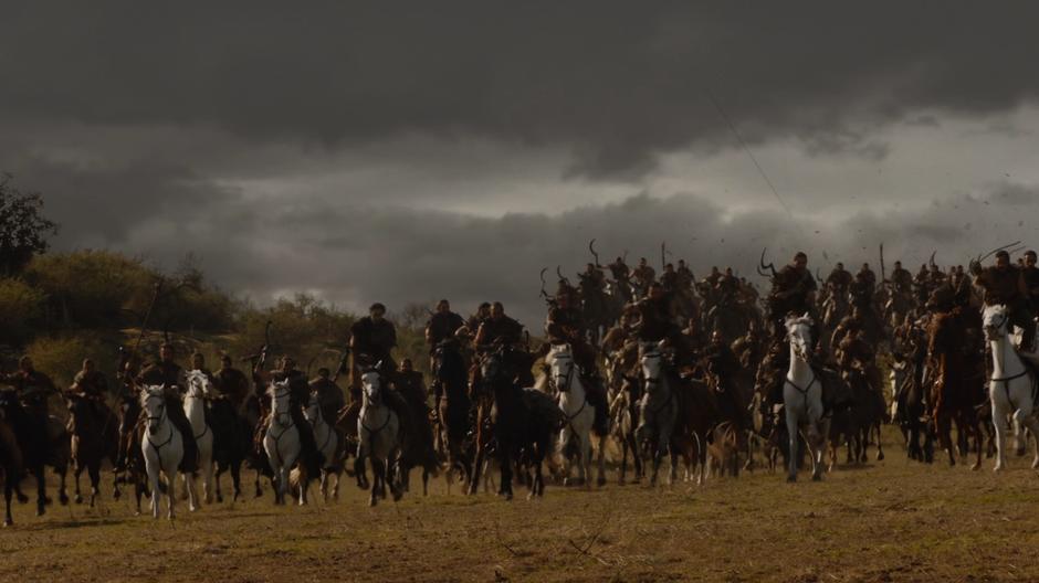 The Dothraki charge at the Lannister line.
