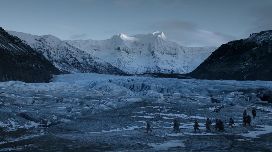 The party continues across the glacier.