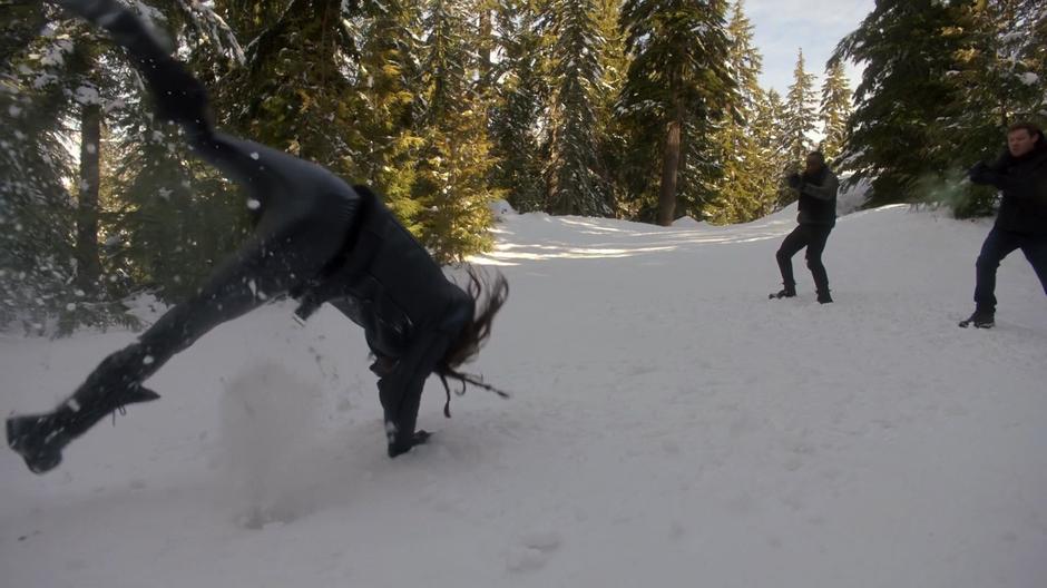 Maze flips towards two of the goons.