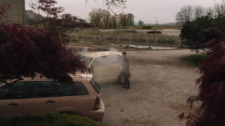 Scott Boreton lights off fireworks in his mom's car.