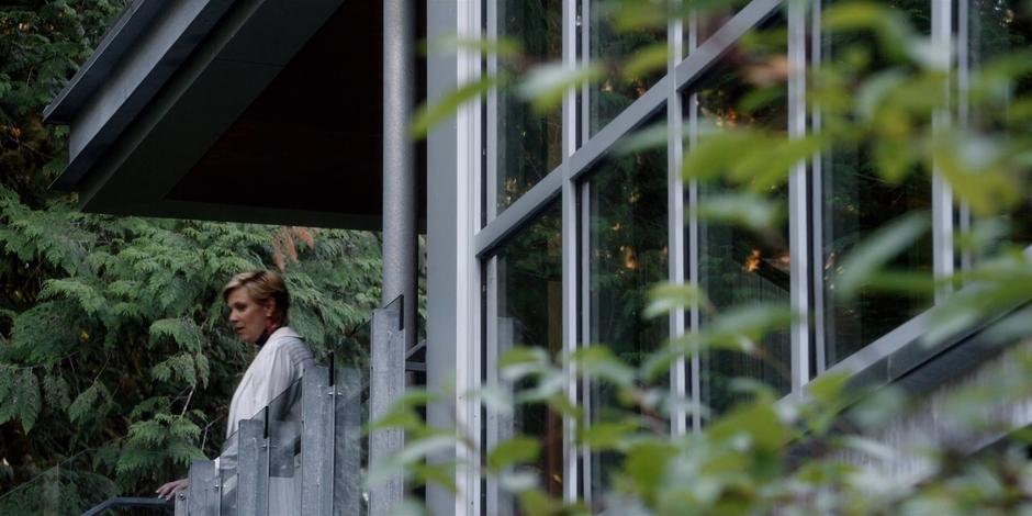 Dr. Perrow walks outside to the railing after the interviews.