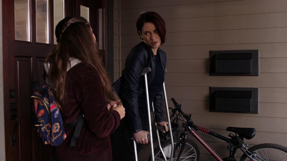 Alex tells Ruby that she wont be abusing her powers as she begins to walk away from the front door on her crutches.