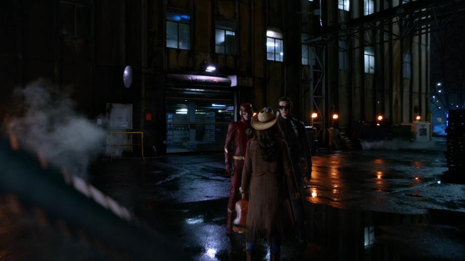 Barry and Ralph face Izzy Bowin on the other side of DeVoe's forcefield.