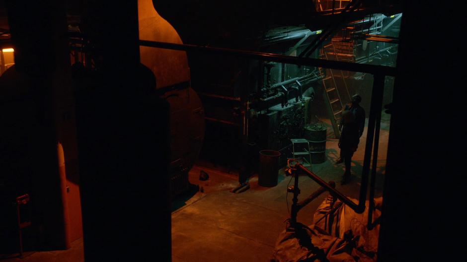 Liv and Clive look around for the incinerator from Liv's vision.