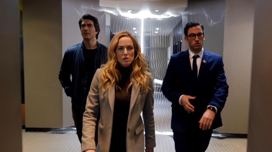 Ray, Sara, and Gary emerge back in the Time Bureau after meeting Ava's fake parents.