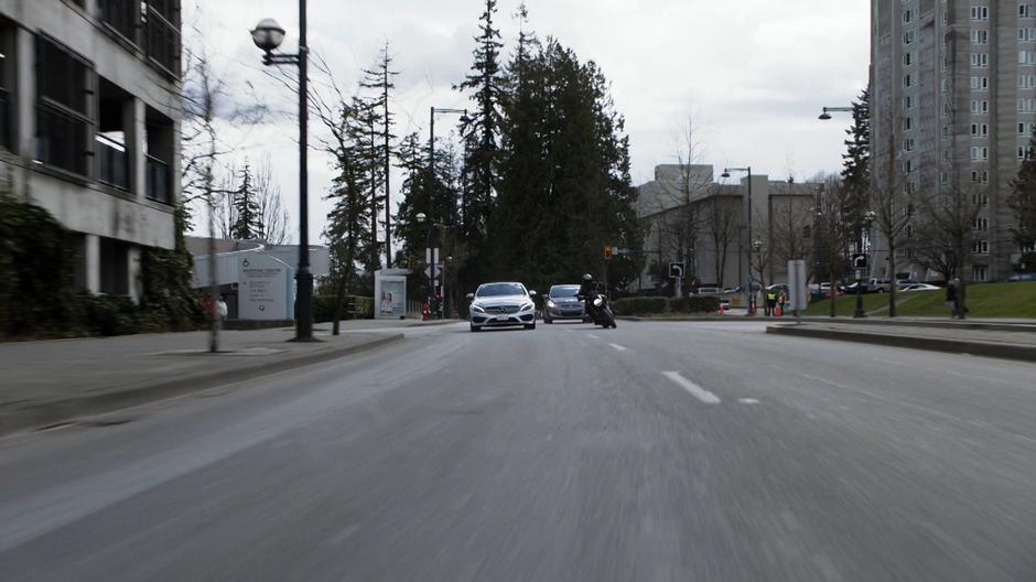 James speeds through traffic as the Guardian.