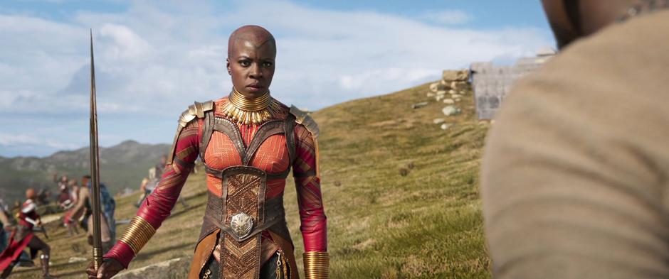 Okoye stands defiant in front of W'Kabi.