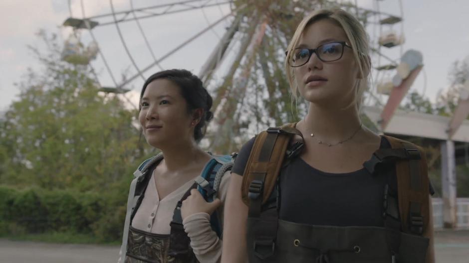 Mina Hess walks with Tandy through the park.