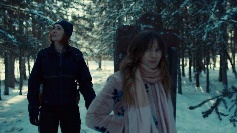 Nicole and Waverly look around the site of the masacre to see if it sparks any new memories in Nicole.