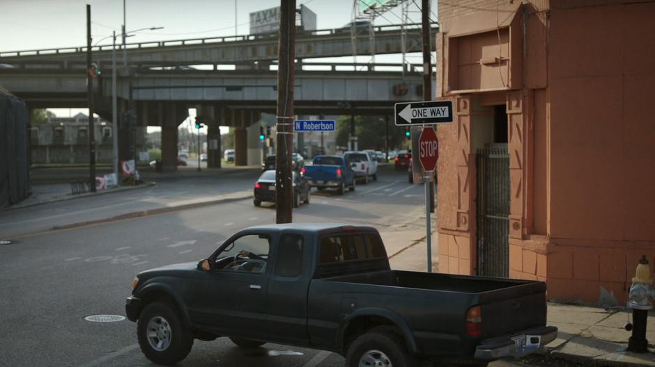 Liam turns the corner in his truck while driving with Tandy.