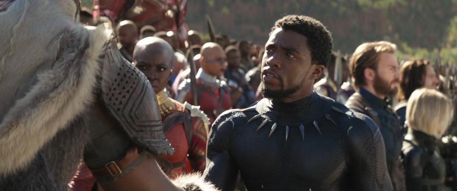 T'Challa welcomes M'Baku to the battlefield.