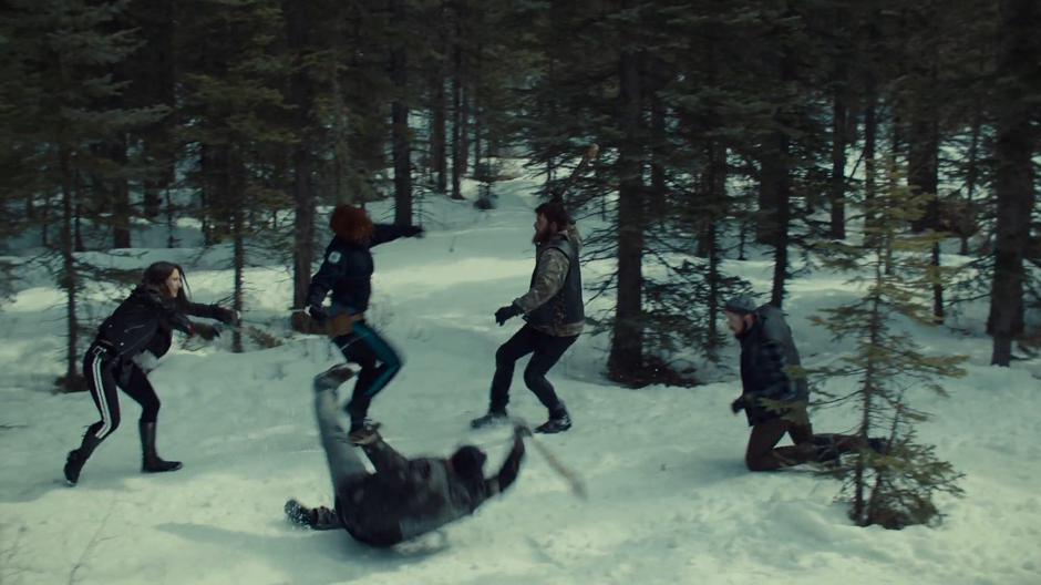 Wynonna and Nicole fights off three Revenants while handcuffed together.