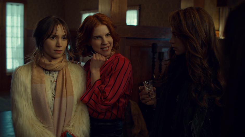 Mercedes smiles over at Kevin while showing off her new face while Waverly and Wynonna react to the infodump on Waverly's father.