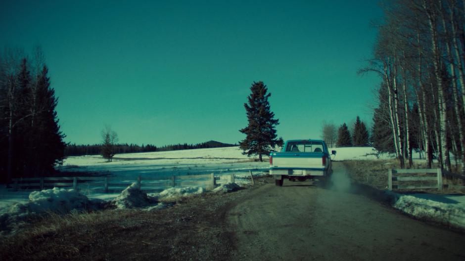 Wynonna drives off after locking Waverly in the back of her truck.