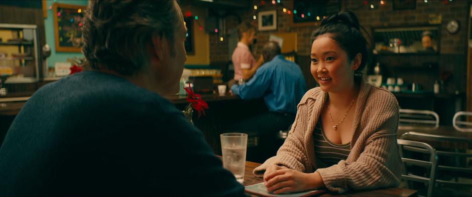 Lara Jean is suprised when her father tells her that he met her mother at the cafe.