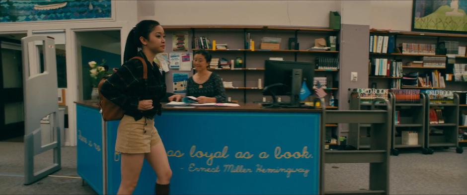 Lara Jean walks into the library looking for somewhere quiet to eat lunch.