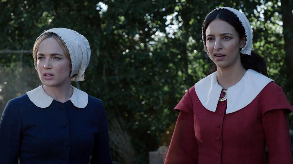 Sara and Zari watch as Jane Hawthorne is arrested for witchcraft.