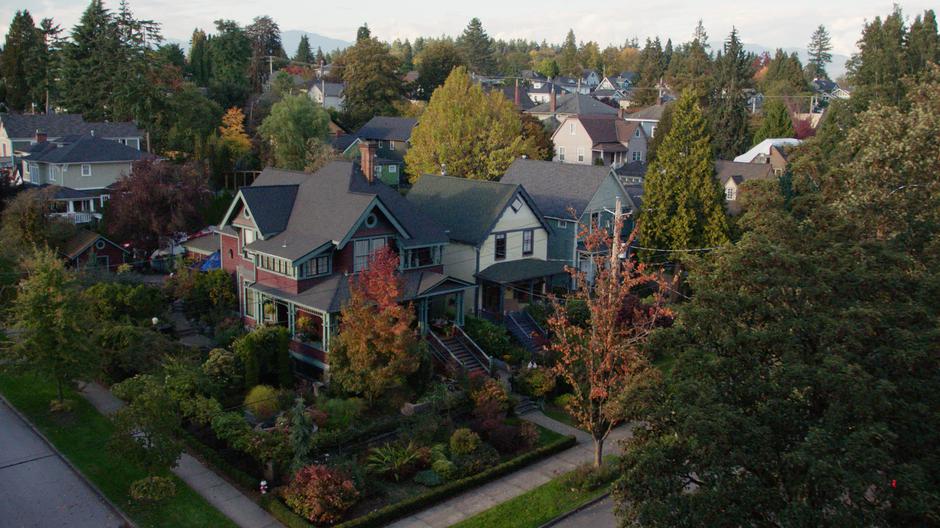 Establishing shot of the Vera house from above.