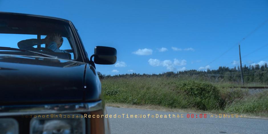 Andrew Graham is overwritten in his truck after stopping at the side of the road.