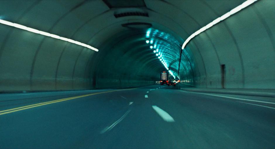 View from the front of the car as it enters the tunnel.