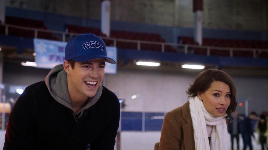 Barry prepares to race along the ice with Nora.