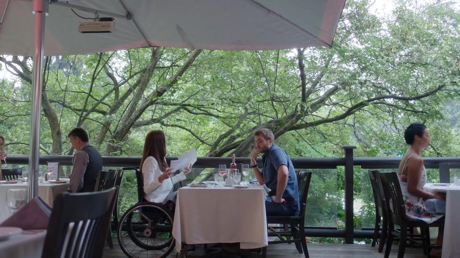 Elaine explains the test results to Ben after they have finished lunch.