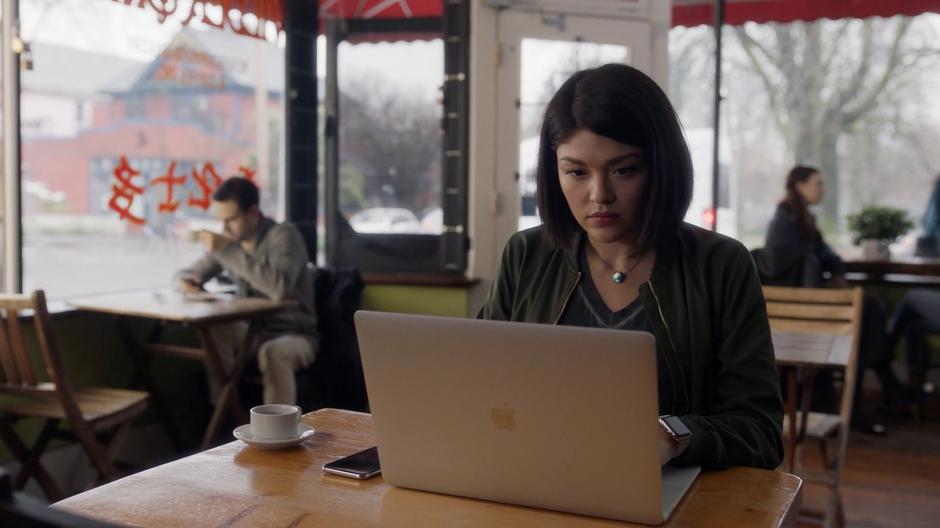 Niko looks over her research into Mel and Jada on her laptop.