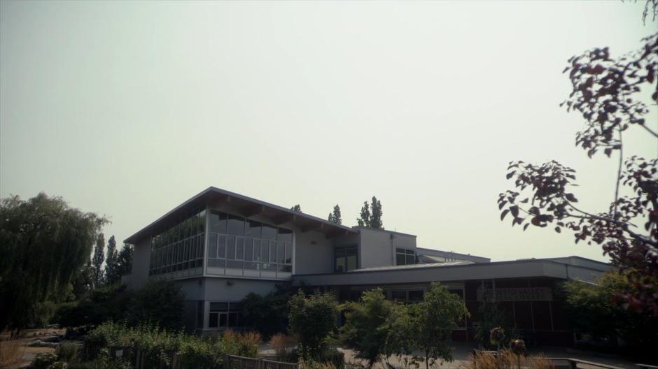 Wide view of the library shortly before it explodes.