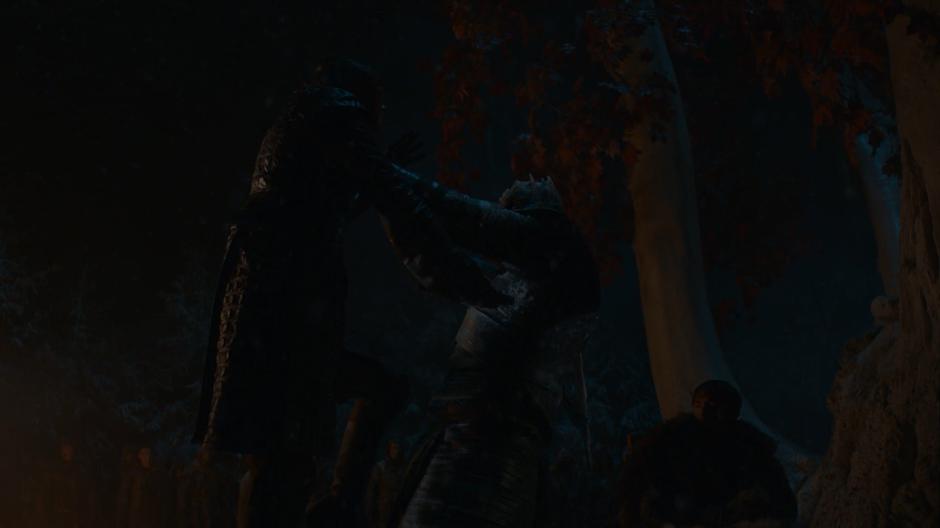 Bran watches as Arya stabs the Night King as he holds her up by the throat.